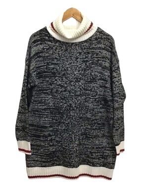 GREY red white chunky knit sweater large oversized turtle neck cowl